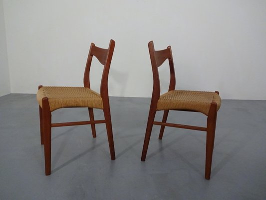 Teak & Paper Cord Dining Chairs by Ejner Larsen for Glyngore Stolefabrik, 1960s, Set of 2-RDW-561381