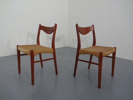 Teak & Paper Cord Dining Chairs by Ejner Larsen for Glyngore Stolefabrik, 1960s, Set of 2-RDW-561381