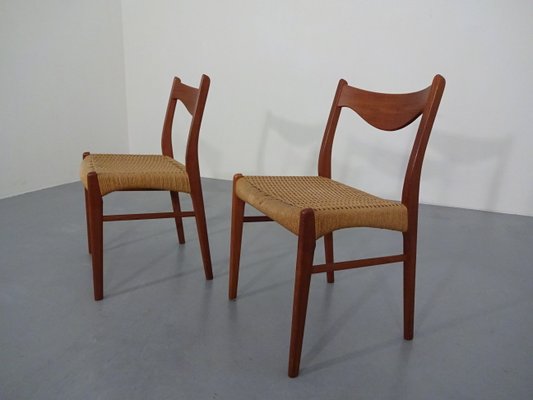 Teak & Paper Cord Dining Chairs by Ejner Larsen for Glyngore Stolefabrik, 1960s, Set of 2-RDW-561381