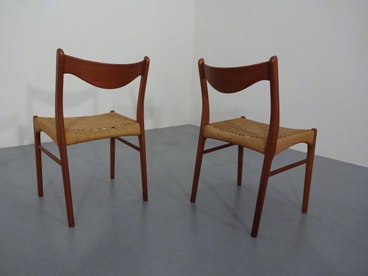 Teak & Paper Cord Dining Chairs by Ejner Larsen for Glyngore Stolefabrik, 1960s, Set of 2-RDW-561381