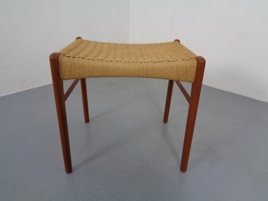 Teak & Paper Cord Ottoman by Ejner Larsen & Aksel Bender Madsen, 1960s-RDW-833728