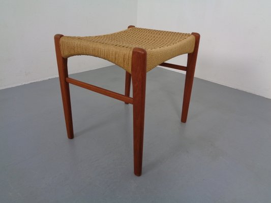 Teak & Paper Cord Ottoman by Ejner Larsen & Aksel Bender Madsen, 1960s-RDW-833728