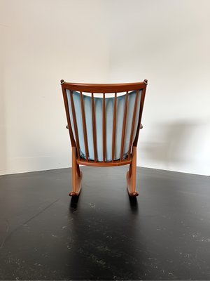 Teak Rocking Chair with Mohair Velvet Cover in Ice Blue by Frank Reenskaug for Bramin, Denmark, 1960s-OHY-2034470