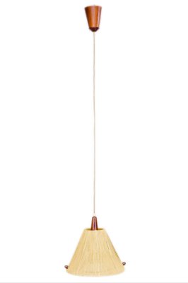 Teak Rope-Raffia Pendant Lamp from Temde, 1960s-WZZ-1382767