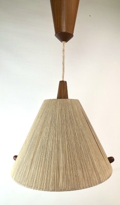 Teak Rope-Raffia Pendant Lamp from Temde, 1960s-WZZ-1382767