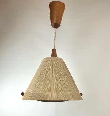 Teak Rope-Raffia Pendant Lamp from Temde, 1960s-WZZ-1382767