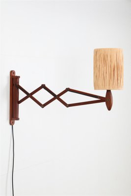 Teak Scissor Light with Papercord Shade, 1950s-NIX-1763680