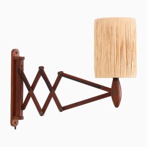 Teak Scissor Light with Papercord Shade, 1950s-NIX-1763680