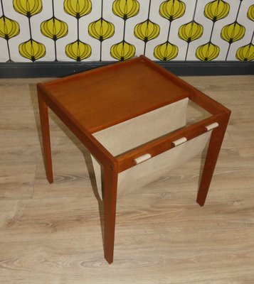 Teak Side Table with Magazine Holder in Canvas from Bent Silberg Møbler, 1960s-AFE-1763600