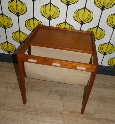 Teak Side Table with Magazine Holder in Canvas from Bent Silberg Møbler, 1960s-AFE-1763600