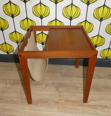 Teak Side Table with Magazine Holder in Canvas from Bent Silberg Møbler, 1960s-AFE-1763600