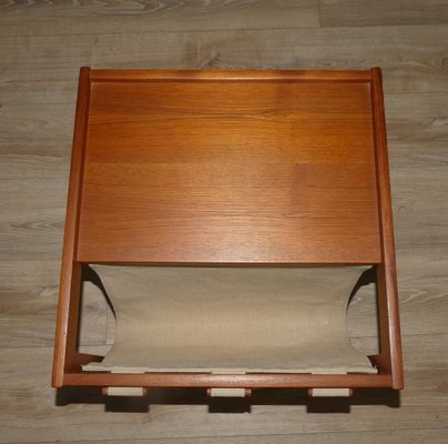 Teak Side Table with Magazine Holder in Canvas from Bent Silberg Møbler, 1960s-AFE-1763600