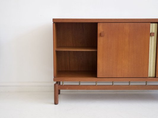 Teak Sideboard with Fabric and Brass Details by Ilmari Tapiovaara for La Permanente Mobili Cantù, 1960s-ZYF-731375