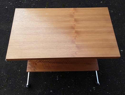 Teak & Steel Side Table on Wheels, 1970s-HOI-842213