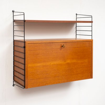 Teak Wall Shelf String with Secretary Container by Kajsa & Nils Nisse Strinning for String, 1960s-BIG-2026869