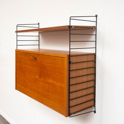 Teak Wall Shelf String with Secretary Container by Kajsa & Nils Nisse Strinning for String, 1960s-BIG-2026869