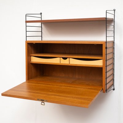 Teak Wall Shelf String with Secretary Container by Kajsa & Nils Nisse Strinning for String, 1960s-BIG-2026869