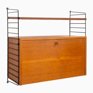 Teak Wall Shelf String with Secretary Container by Kajsa & Nils Nisse Strinning for String, 1960s-BIG-2026869