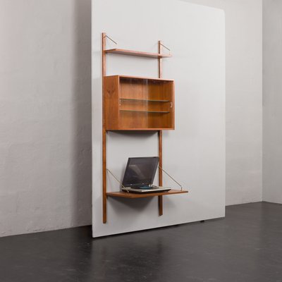 Teak Wall Unit with Desk and Vitrine by Poul Cadovius for Cado, 1960s-UE-1934230