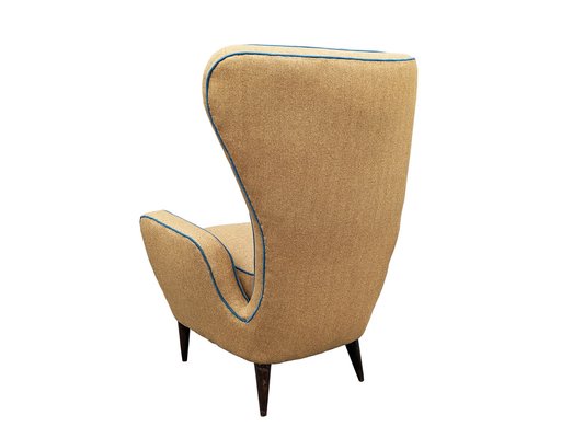 Teal & Brown Fabric High Back Armchair by E. Sala & G. Madini for Fratelli Galimberti, 1950s-RD-1764800