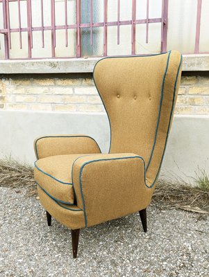 Teal & Brown Fabric High Back Armchair by E. Sala & G. Madini for Fratelli Galimberti, 1950s-RD-1764800