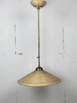 Telescopic Brass and Pencil Reed Rattan Bamboo Hanging Pendant Lamp, Italy, 1970s-BHG-1741661