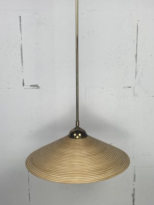 Telescopic Brass and Pencil Reed Rattan Bamboo Hanging Pendant Lamp, Italy, 1970s-BHG-1741661