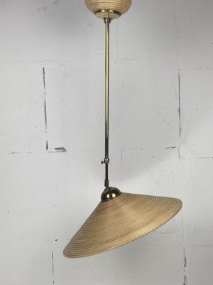 Telescopic Brass and Pencil Reed Rattan Bamboo Hanging Pendant Lamp, Italy, 1970s-BHG-1741661