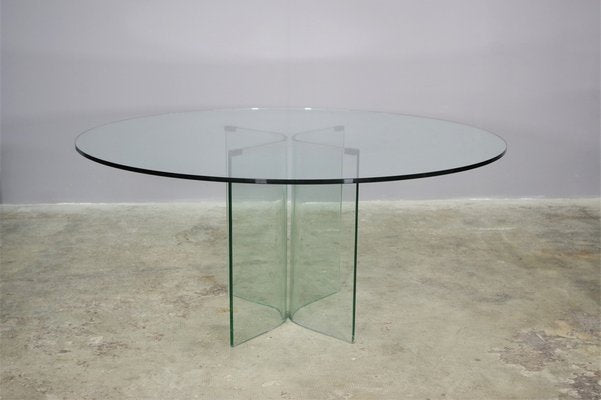 Tempered Glass Round Table, 1980s-KNM-1453751