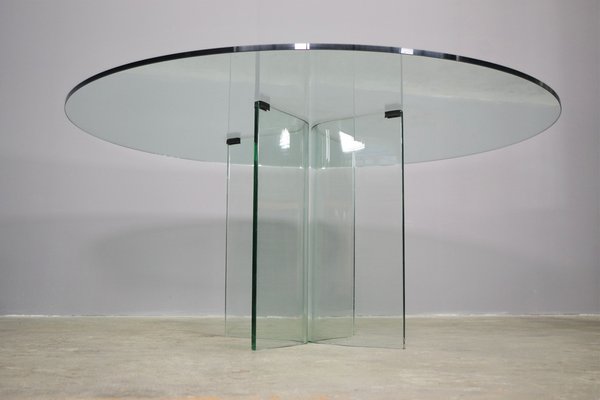 Tempered Glass Round Table, 1980s-KNM-1453751