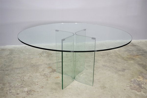 Tempered Glass Round Table, 1980s-KNM-1453751