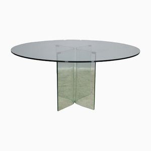 Tempered Glass Round Table, 1980s-KNM-1453751