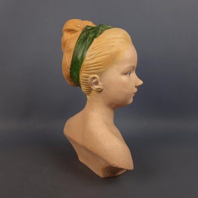 Terracotta Bust of Girl with Bow, 1960s-PWG-2024759