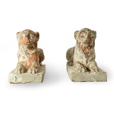 Terracotta Lion Statues, Set of 2-NQ-737755