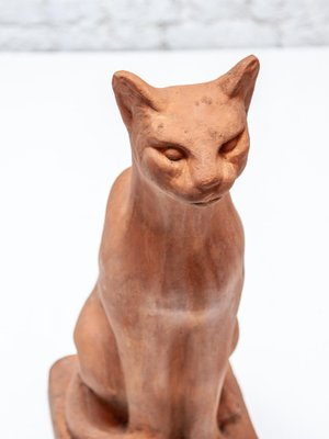 Terracotta Sculpture of a Sitting Cat, 1970s-KL-1757333