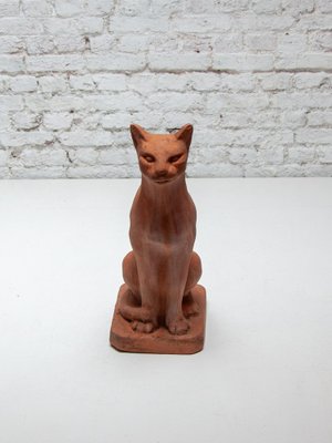 Terracotta Sculpture of a Sitting Cat, 1970s-KL-1757333