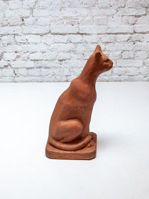 Terracotta Sculpture of a Sitting Cat, 1970s-KL-1757333