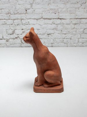 Terracotta Sculpture of a Sitting Cat, 1970s-KL-1757333