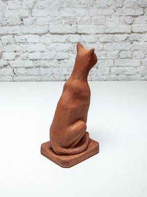 Terracotta Sculpture of a Sitting Cat, 1970s-KL-1757333