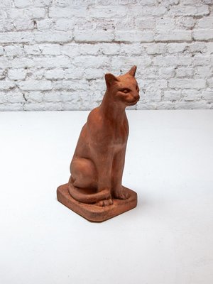 Terracotta Sculpture of a Sitting Cat, 1970s-KL-1757333