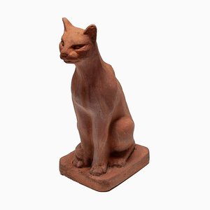 Terracotta Sculpture of a Sitting Cat, 1970s-KL-1757333