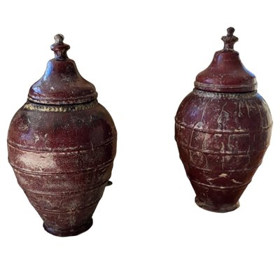 Terracotta Vases with Lids, Set of 2-TCS-1718663