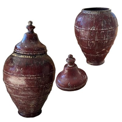 Terracotta Vases with Lids, Set of 2-TCS-1718663