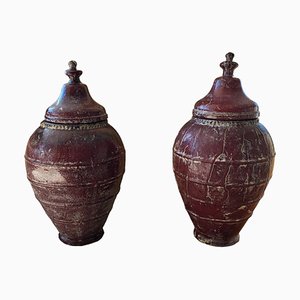 Terracotta Vases with Lids, Set of 2-TCS-1718663