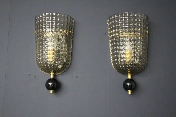 Textured Smoked Murano Glass Sconces, 2000s, Set of 2-YF-1709046