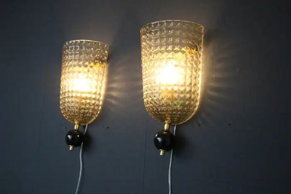 Textured Smoked Murano Glass Sconces, 2000s, Set of 2-YF-1709046