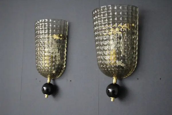 Textured Smoked Murano Glass Sconces, 2000s, Set of 2-YF-1709046