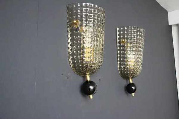 Textured Smoked Murano Glass Sconces, 2000s, Set of 2-YF-1709046