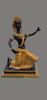 Thai Bronze Buddha Table Lamp with Double Black and Gold Patina attributed to Maison Charles for Maison Jansen, 1960-SIZ-2020406