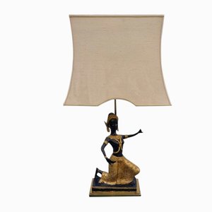 Thai Bronze Buddha Table Lamp with Double Black and Gold Patina attributed to Maison Charles for Maison Jansen, 1960-SIZ-2020406